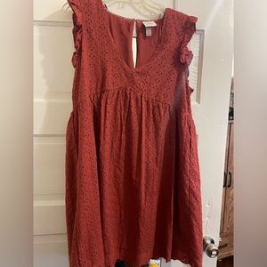 Eyelet Babydoll Dress (Rust Orange)